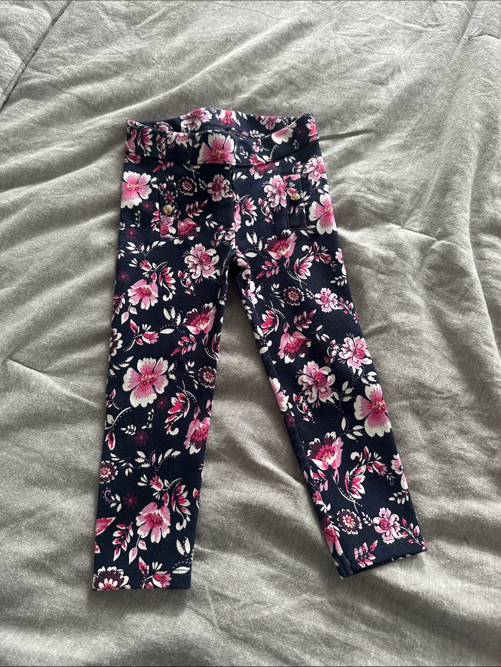 Janie and Jack Navy Leggings with Pink Floral Print
